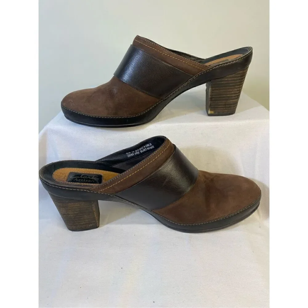 CLARKS Artisan Size 10 Brown Leather Heeled Mule